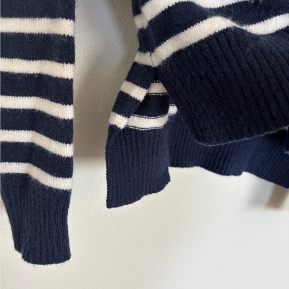 Blue and White Striped Cowl Neck Soft and Stretchy Sweater - Picture 3 of 6
